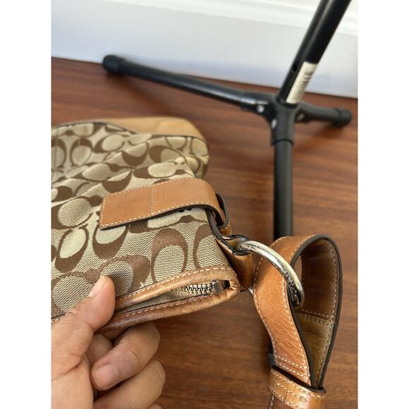 Vintage Y2K Coach Signature Shoulder Bag Crossbody 03574 Khaki Tan Leather Trim - Picture 9 of 10